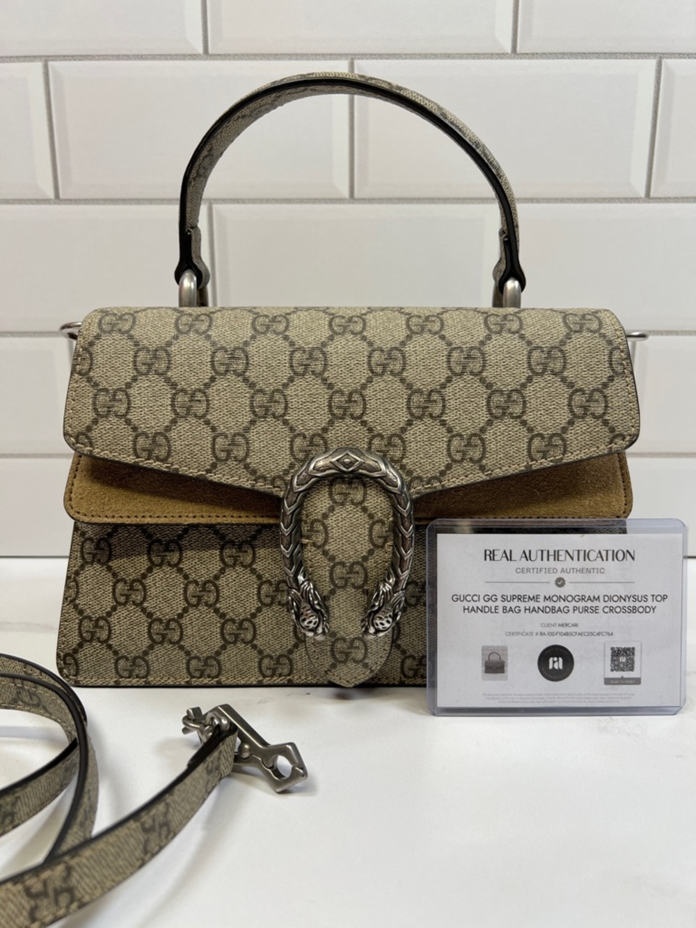 Gucci GG Supreme Monogram Dionysus Top Handle Bag Handbag Purse Crossbody